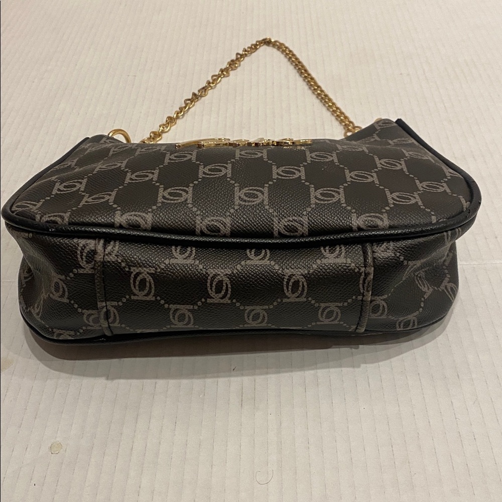 Bebe Small Compact Monogram Brown & Gold Shoulder Bag with removable chain - Picture 4 of 16